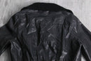 Cropped length black leather bomber jacket
