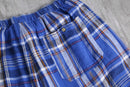 "KING SIZE" 3XL linen × rayon blue base plaid pattern draw cord short pants