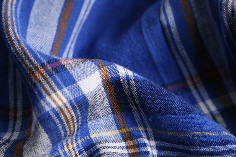 "KING SIZE" 3XL linen × rayon blue base plaid pattern draw cord short pants