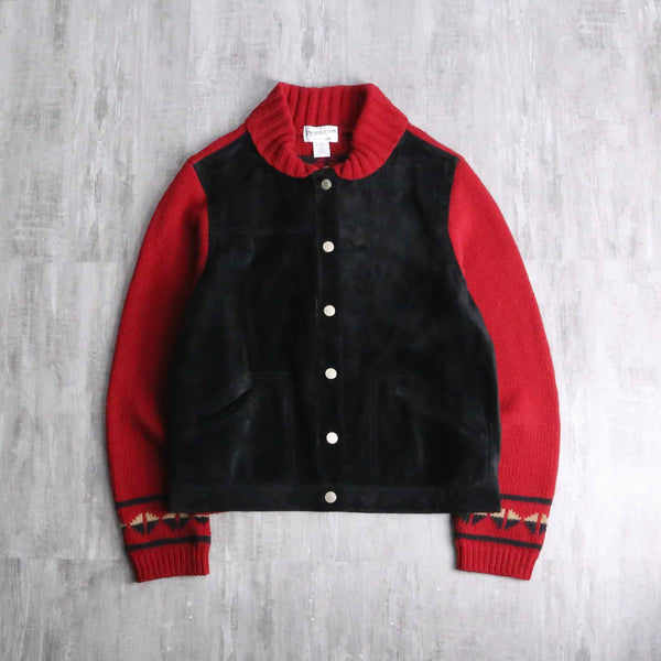 "PENDLETON" black suede×red knit switch jacket