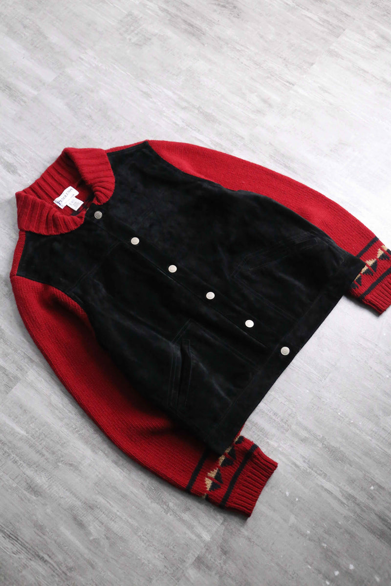 "PENDLETON" black suede×red knit switch jacket