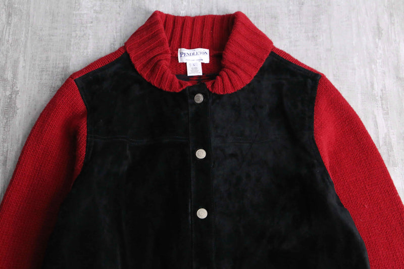 "PENDLETON" black suede×red knit switch jacket