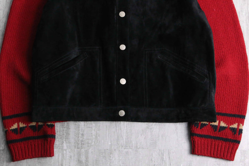 "PENDLETON" black suede×red knit switch jacket