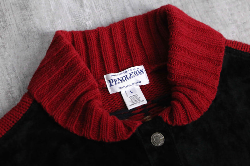 "PENDLETON" black suede×red knit switch jacket