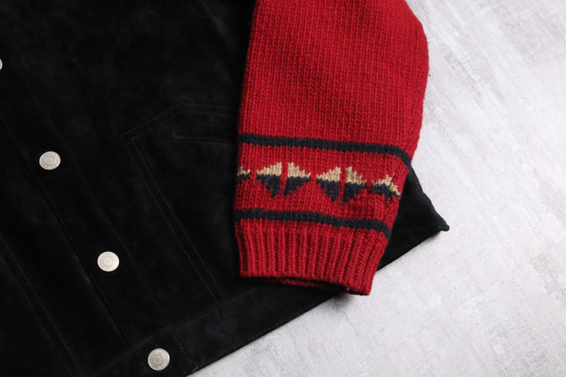 "PENDLETON" black suede×red knit switch jacket