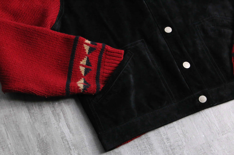 "PENDLETON" black suede×red knit switch jacket