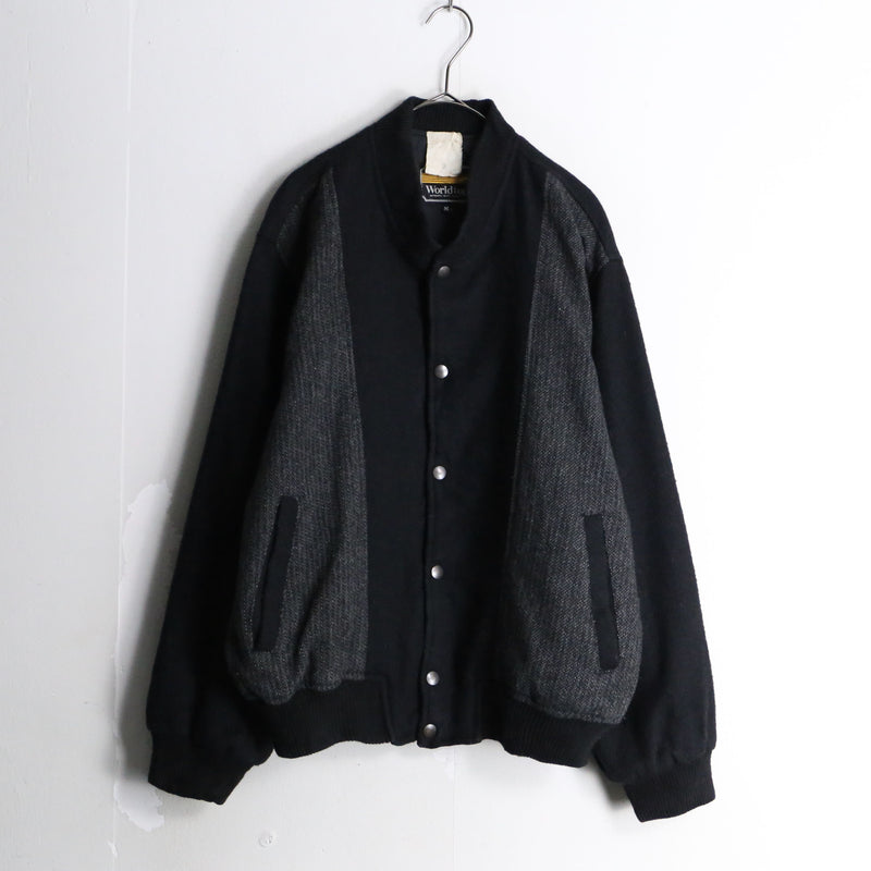 black color switch stripe wool blouson