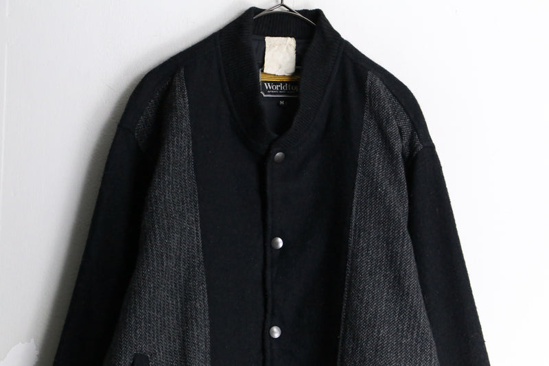 black color switch stripe wool blouson