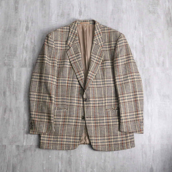 “BOSS” beige check wool single jacket