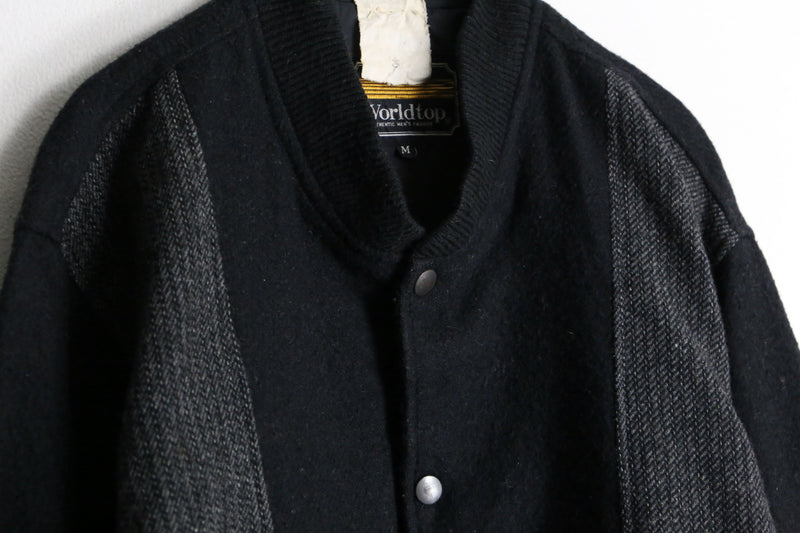 black color switch stripe wool blouson