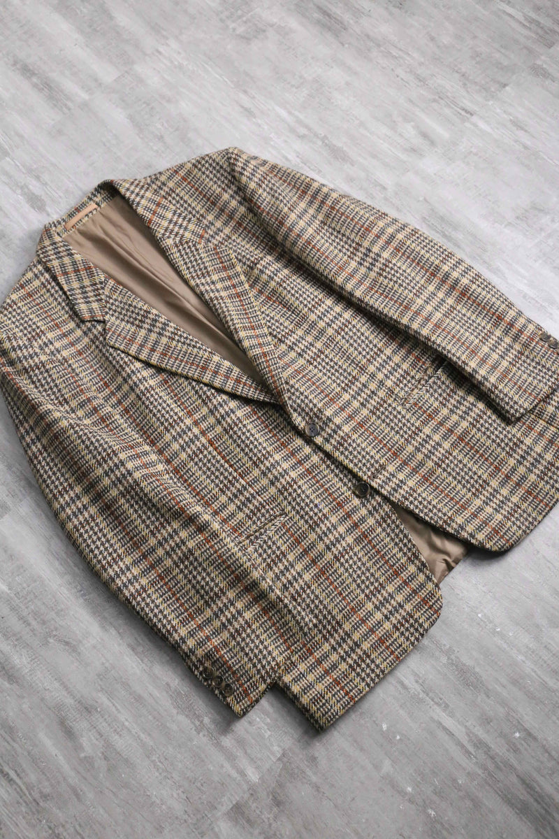 “BOSS” beige check wool single jacket