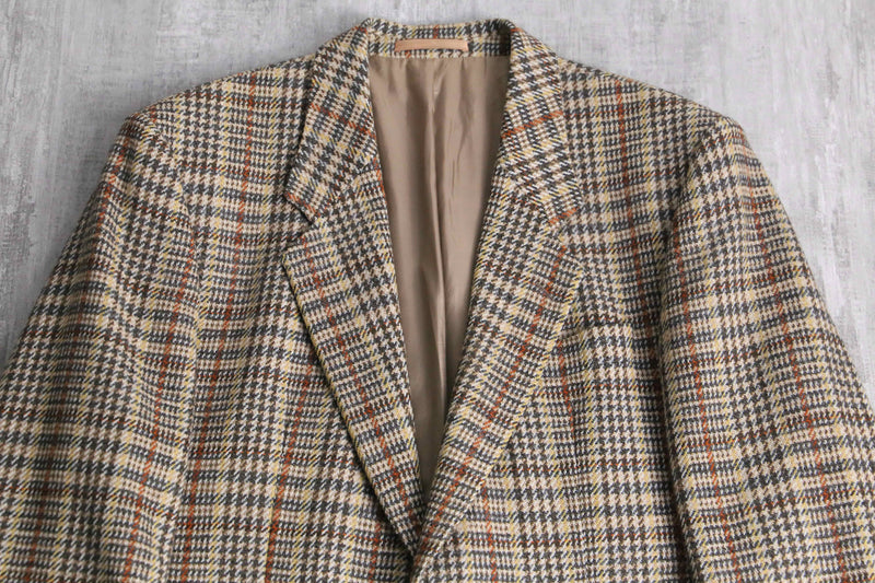 “BOSS” beige check wool single jacket