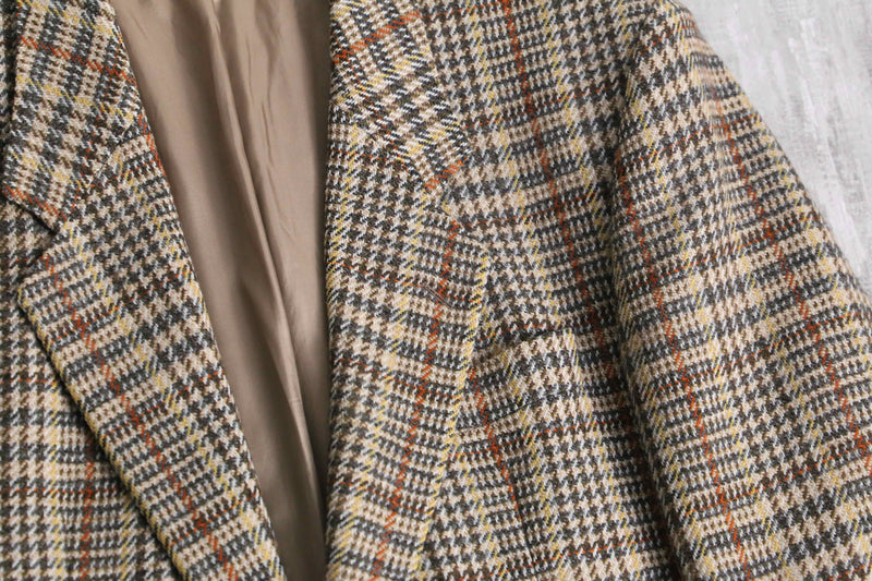 “BOSS” beige check wool single jacket