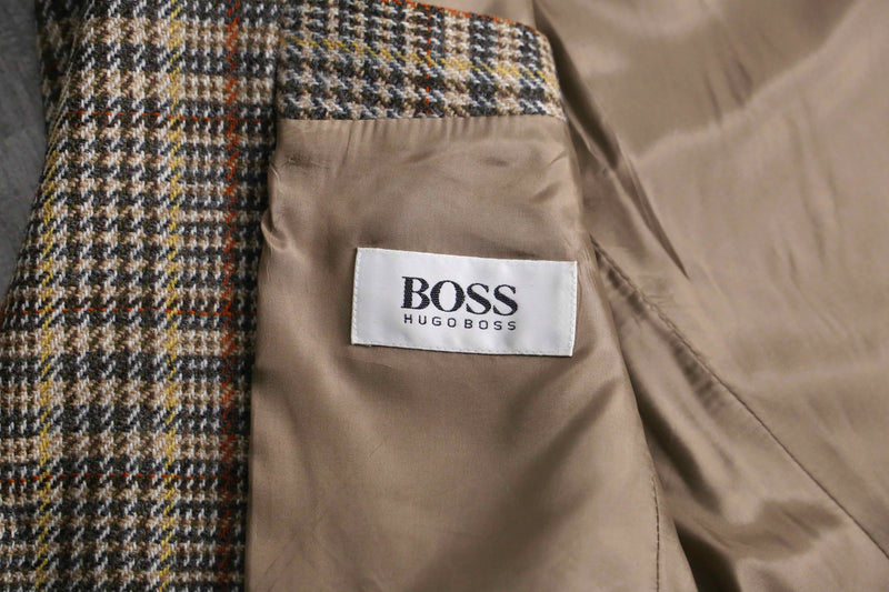 “BOSS” beige check wool single jacket