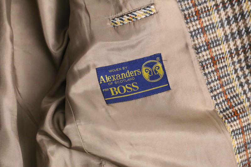 “BOSS” beige check wool single jacket