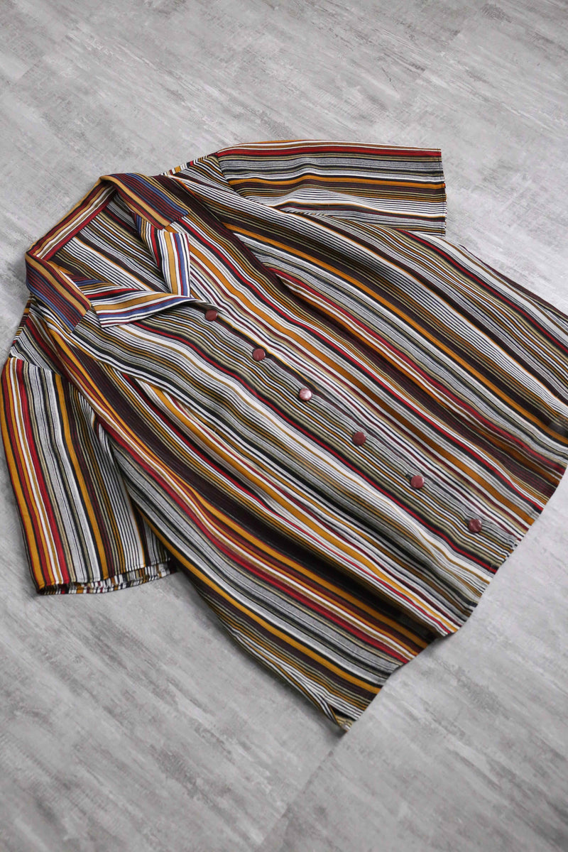 multi color stripe design sheer shirt