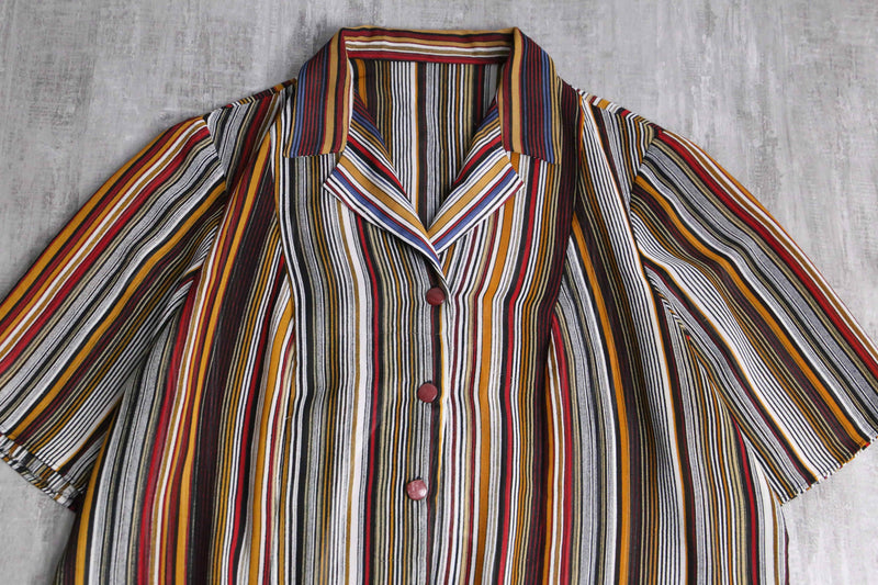 multi color stripe design sheer shirt