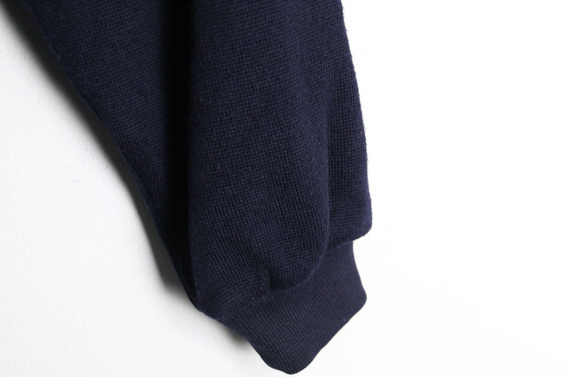 80's "bueckle" navy color suede switching knit loose cardigan