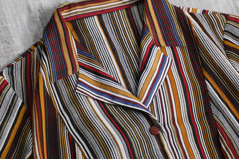multi color stripe design sheer shirt