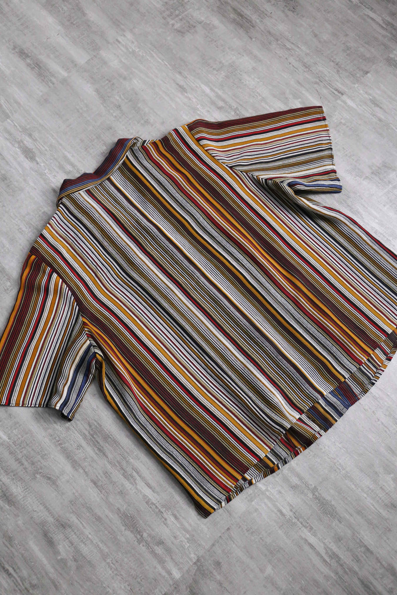 multi color stripe design sheer shirt