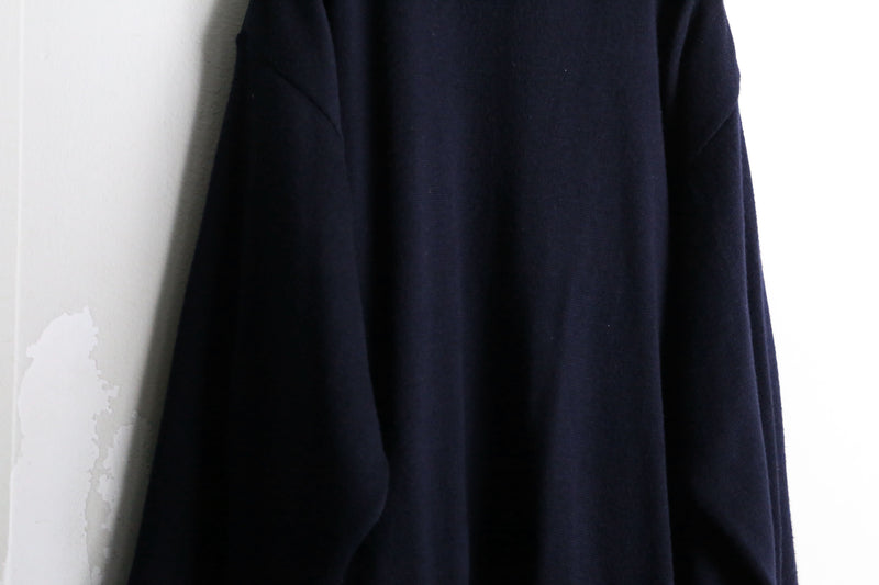 80's "bueckle" navy color suede switching knit loose cardigan