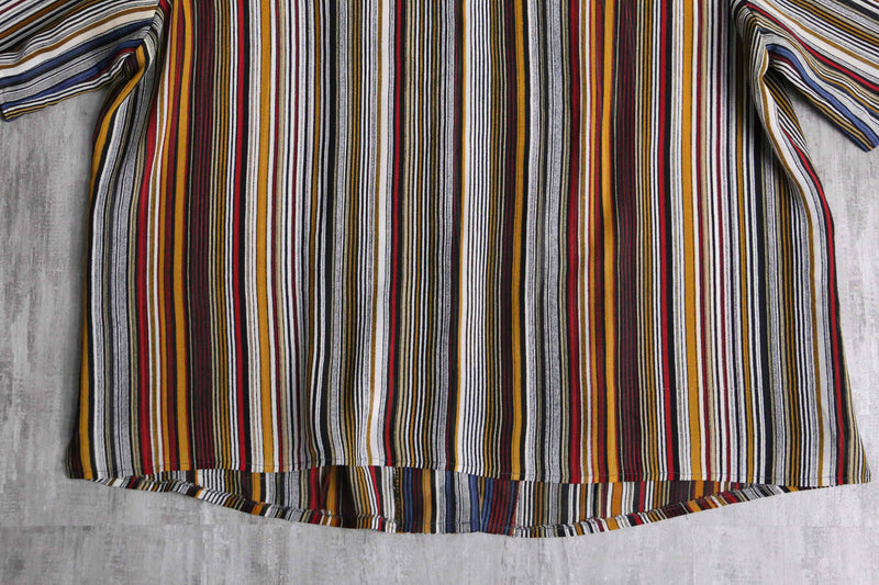 multi color stripe design sheer shirt
