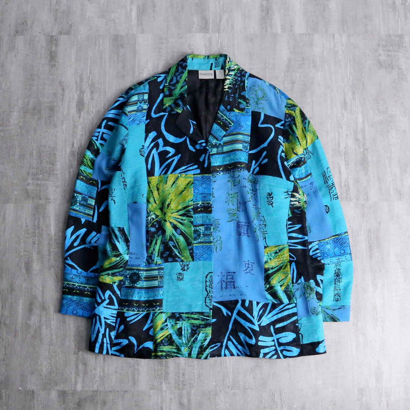 "CHICO’S" blue color patchwork design shirt jacket