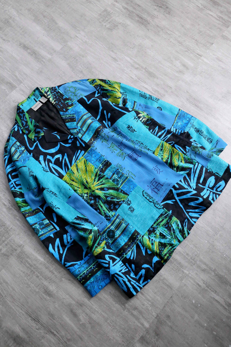 "CHICO’S" blue color patchwork design shirt jacket