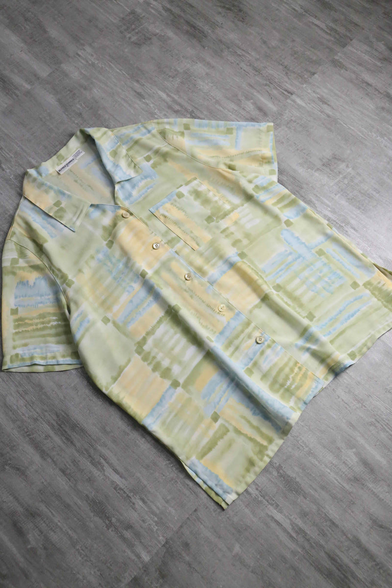 "Alfred Dunner" water art check open collar shirt