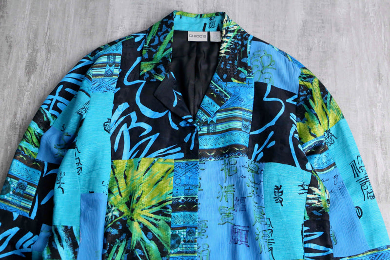 "CHICO’S" blue color patchwork design shirt jacket