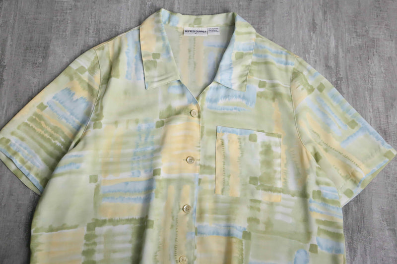 "Alfred Dunner" water art check open collar shirt