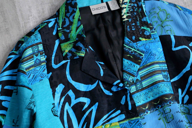 "CHICO’S" blue color patchwork design shirt jacket