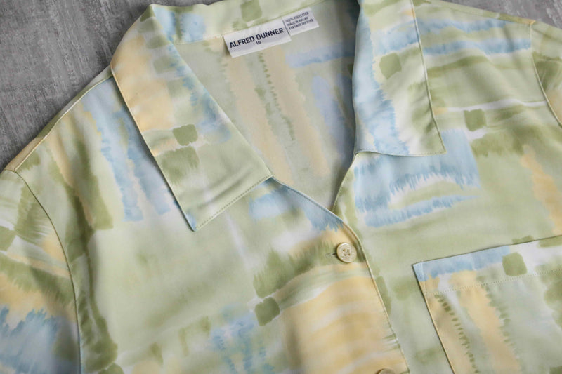 "Alfred Dunner" water art check open collar shirt