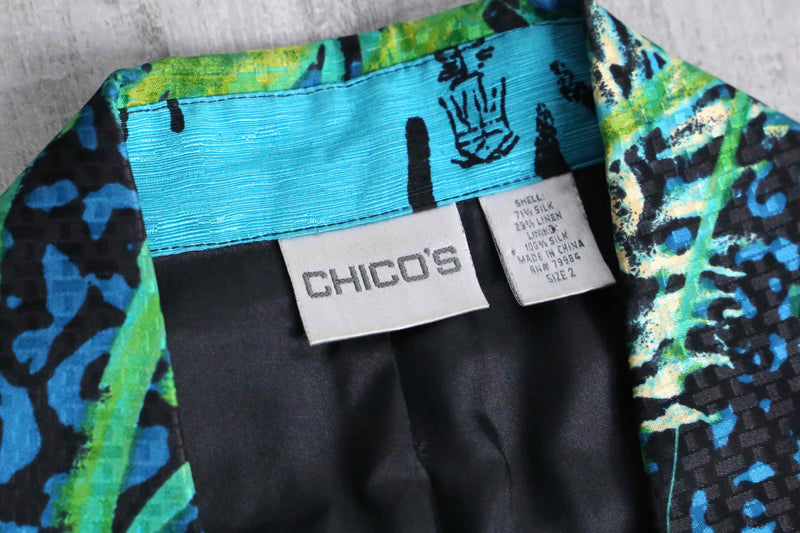 "CHICO’S" blue color patchwork design shirt jacket