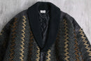 textured knit × leather combination cardigan