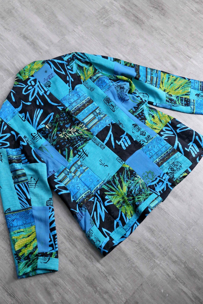 "CHICO’S" blue color patchwork design shirt jacket