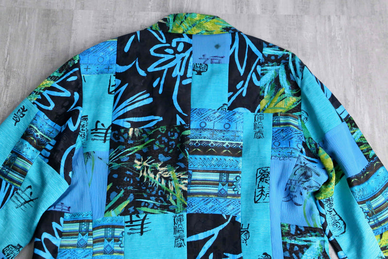 "CHICO’S" blue color patchwork design shirt jacket