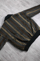 textured knit × leather combination cardigan