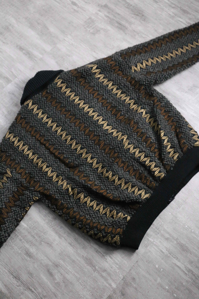 textured knit × leather combination cardigan