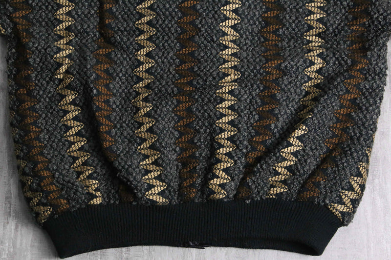 textured knit × leather combination cardigan