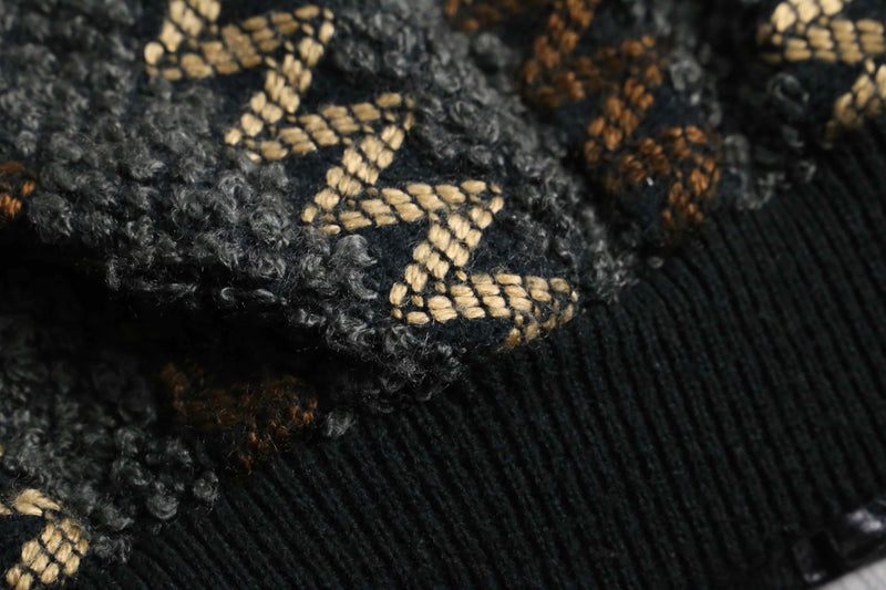 textured knit × leather combination cardigan