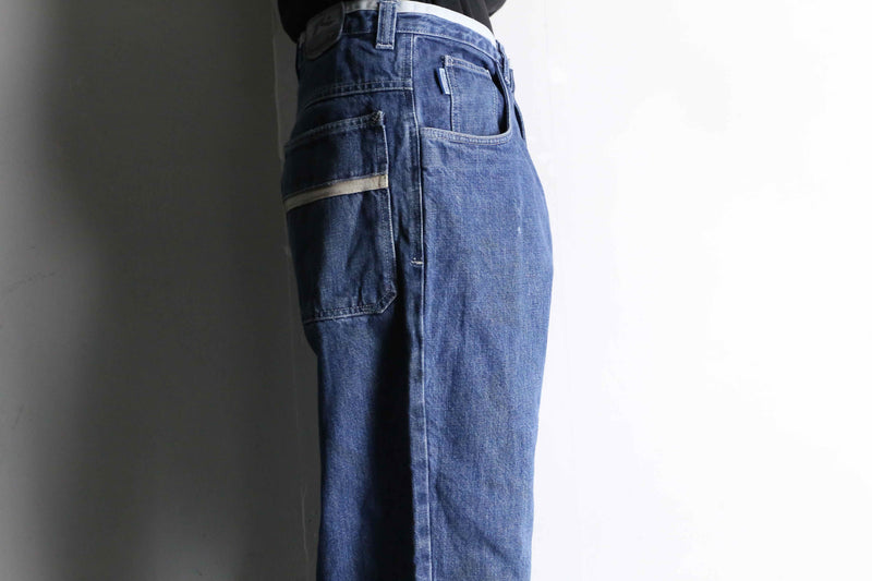 "RUSTY" white line design wide buggy denim pants