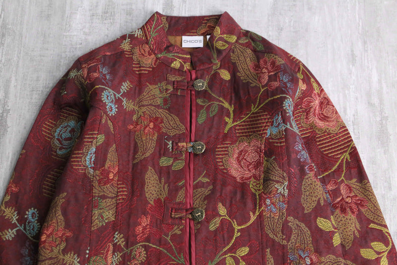 “CHICO’S” floral jacquard china jacket