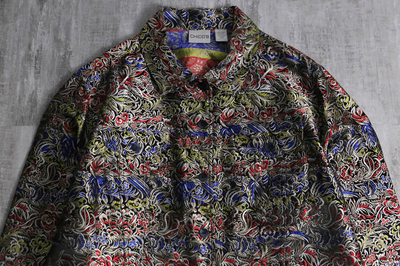 1990s CHICO'S silk×rayon jacquard tracker JKT