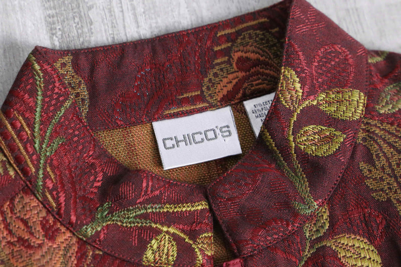 “CHICO’S” floral jacquard china jacket