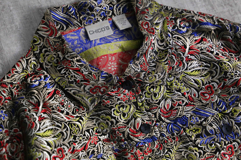 1990s CHICO'S silk×rayon jacquard tracker JKT