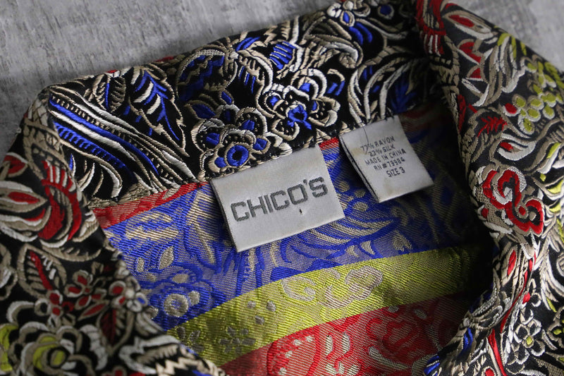 1990s CHICO'S silk×rayon jacquard tracker JKT