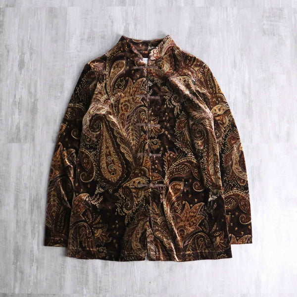 "Coldwater Creek" brown paisley velours china shirt