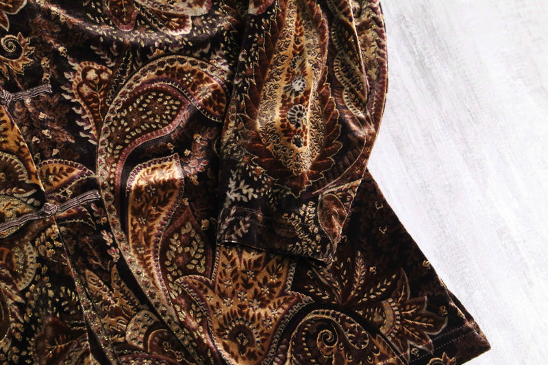 "Coldwater Creek" brown paisley velours china shirt