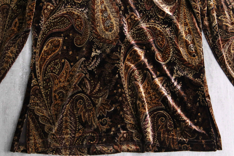 "Coldwater Creek" brown paisley velours china shirt